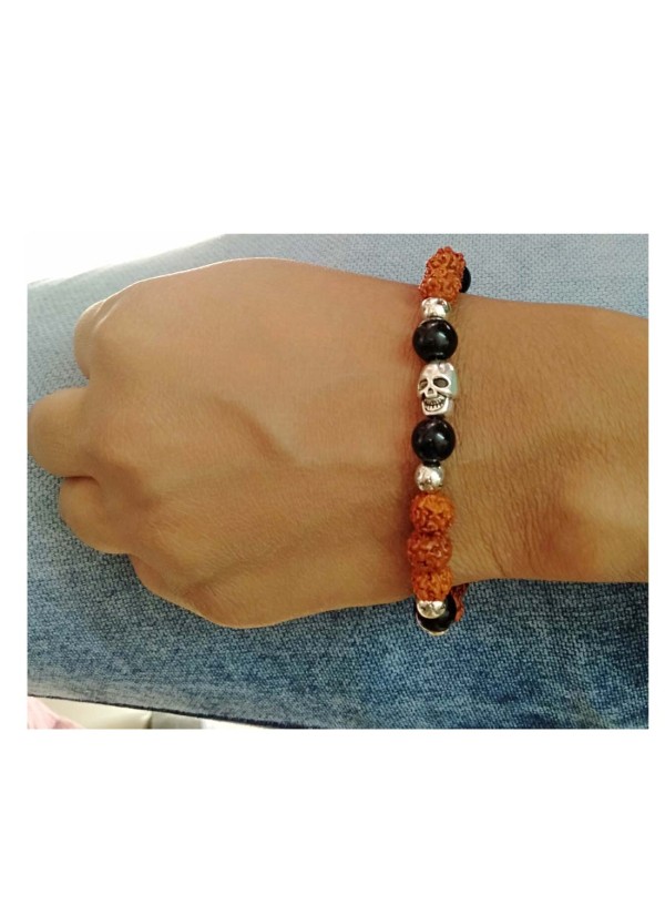 Stylish  Skull Black Quartz Rudraksha Bracelet 